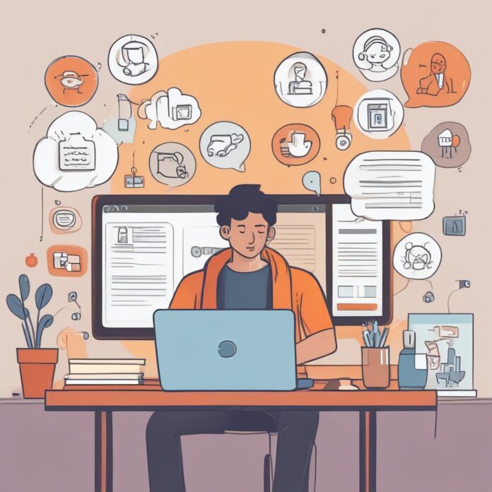 ChatGPT in Hindi with laptop and Hindi text on screen Illustration of an Indian student using ChatGPT in Hindi with laptop and Hindi text on screen